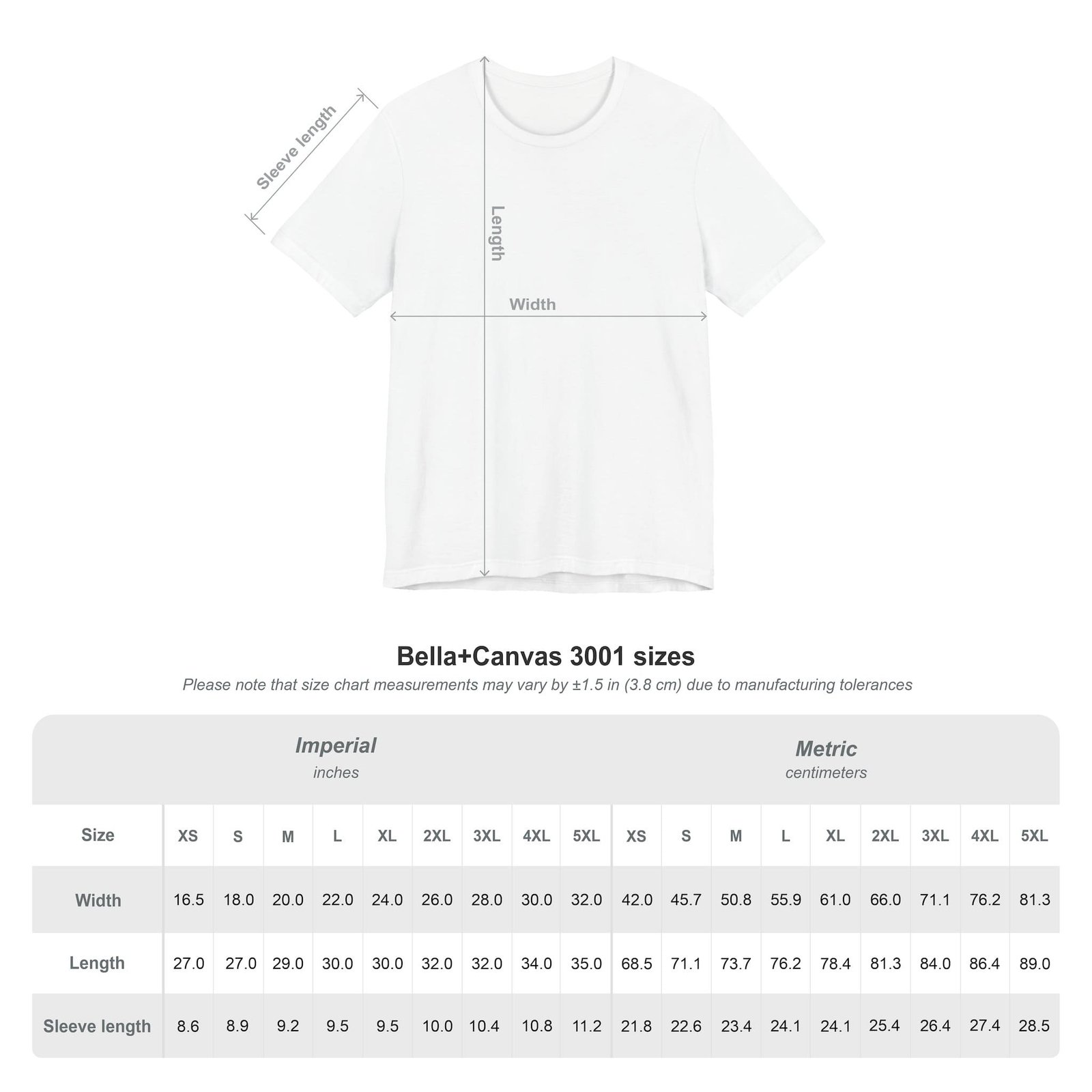 T-shirt sizes